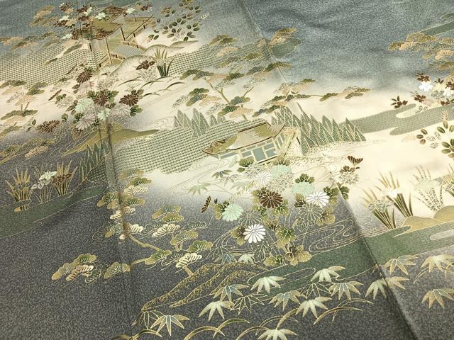 平和屋着物●訪問着　風景花文　暈し染め　金銀彩　正絹　逸品　AABF5936fy