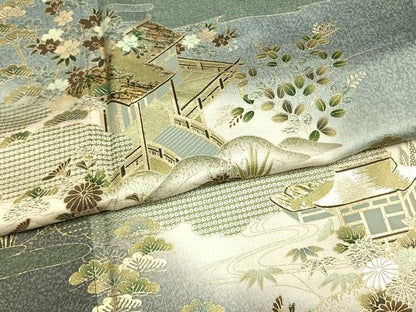 平和屋着物●訪問着　風景花文　暈し染め　金銀彩　正絹　逸品　AABF5936fy