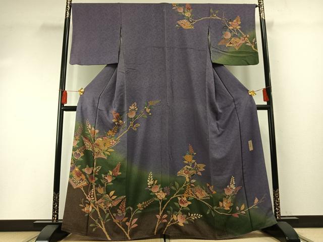 平和屋着物●訪問着 作家物 本苔染 冊子花蝶文 暈し染め 金彩 正絹 逸品 AABF5937fy