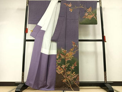 平和屋着物●訪問着 作家物 本苔染 冊子花蝶文 暈し染め 金彩 正絹 逸品 AABF5937fy