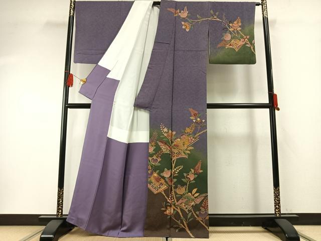 平和屋着物●訪問着 作家物 本苔染 冊子花蝶文 暈し染め 金彩 正絹 逸品 AABF5937fy