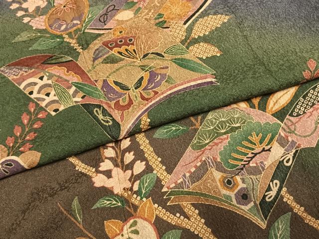 平和屋着物●訪問着 作家物 本苔染 冊子花蝶文 暈し染め 金彩 正絹 逸品 AABF5937fy