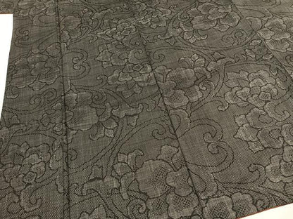 平和屋着物●本場大島紬　一元絣　花唐草文　黒地　正絹　逸品　AABF5940fy
