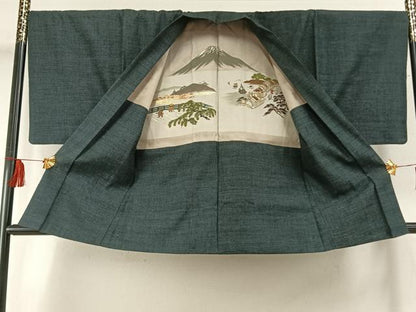 平和屋着物●男性　結城紬　アンサンブル　長襦袢(袷)セット　杢　正絹　逸品　AABF5941fy