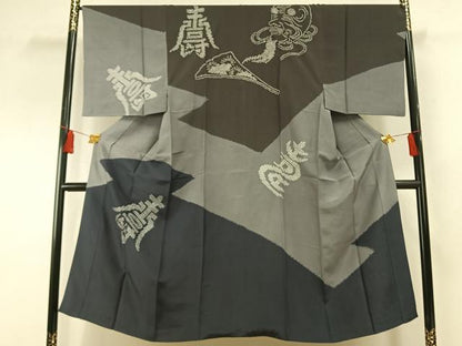 平和屋着物●男性　結城紬　アンサンブル　長襦袢(袷)セット　杢　正絹　逸品　AABF5941fy