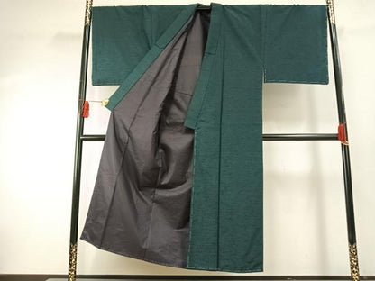 平和屋着物●男性　紬　アンサンブル　虫襖色　正絹　逸品　AABF5942fy