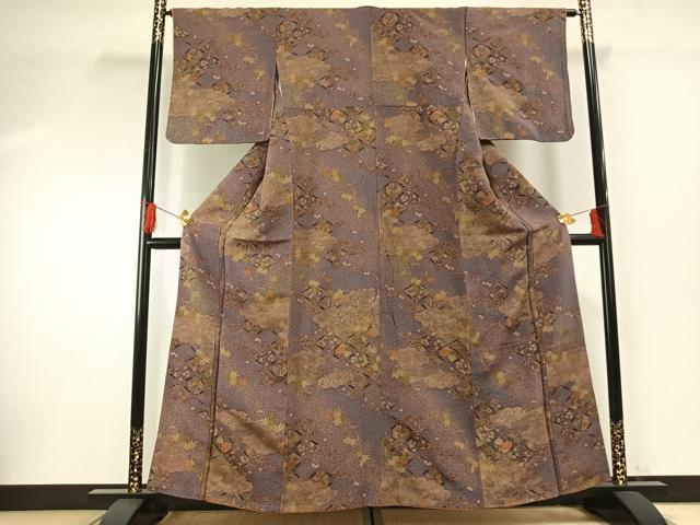 平和屋着物●上質な小紋　雲取り花文　鬼しぼ縮緬　正絹　逸品　AABF5943fy