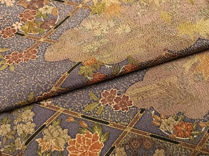 平和屋着物●上質な小紋　雲取り花文　鬼しぼ縮緬　正絹　逸品　AABF5943fy