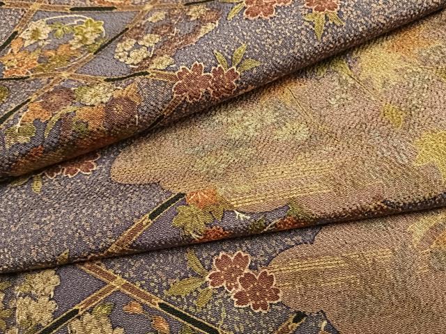 平和屋着物●上質な小紋　雲取り花文　鬼しぼ縮緬　正絹　逸品　AABF5943fy