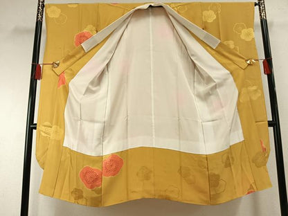 平和屋着物●振袖用長襦袢 袷 絞り 舞花文 金彩 正絹 逸品 AABF5945fy