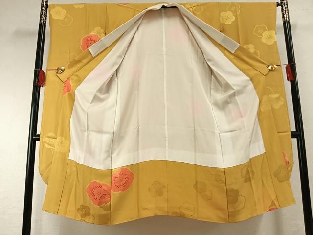 平和屋着物●振袖用長襦袢 袷 絞り 舞花文 金彩 正絹 逸品 AABF5945fy