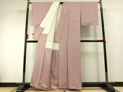 平和屋着物●京加賀友禅 百貫達雄 色無地 草花地紋 灰桜色 正絹 逸品 未使用 AABF5947fy