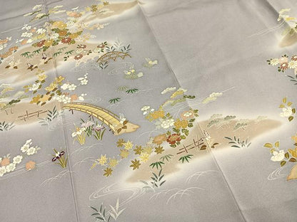 平和屋着物●創業460年・千總　訪問着　駒刺繍　風景花文　暈し染め　金彩　正絹　逸品　AABF5949fy