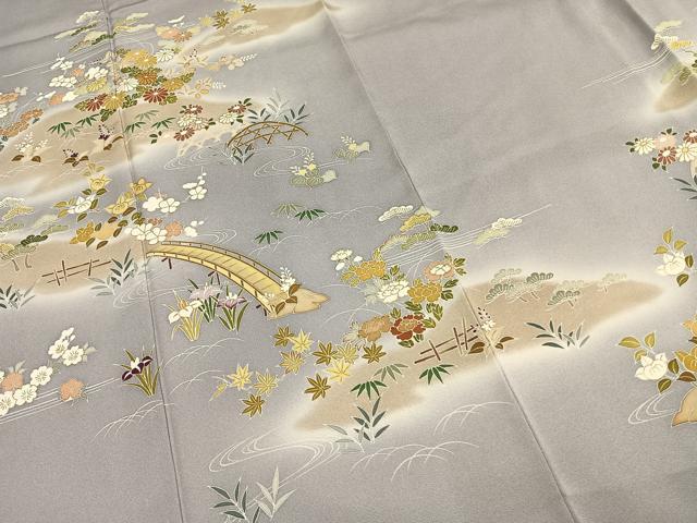 平和屋着物●創業460年・千總　訪問着　駒刺繍　風景花文　暈し染め　金彩　正絹　逸品　AABF5949fy