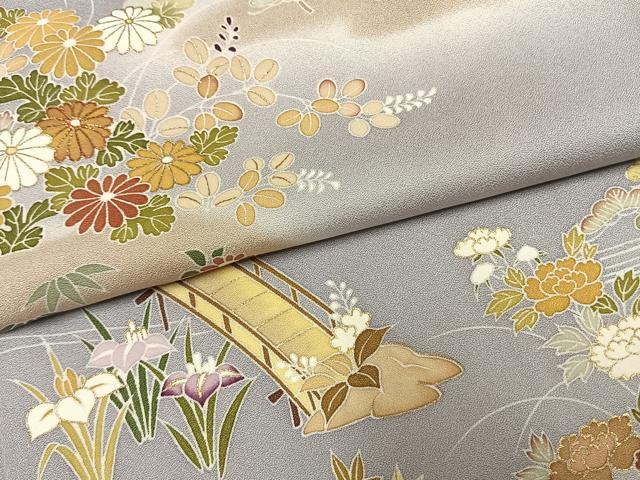 平和屋着物●創業460年・千總　訪問着　駒刺繍　風景花文　暈し染め　金彩　正絹　逸品　AABF5949fy