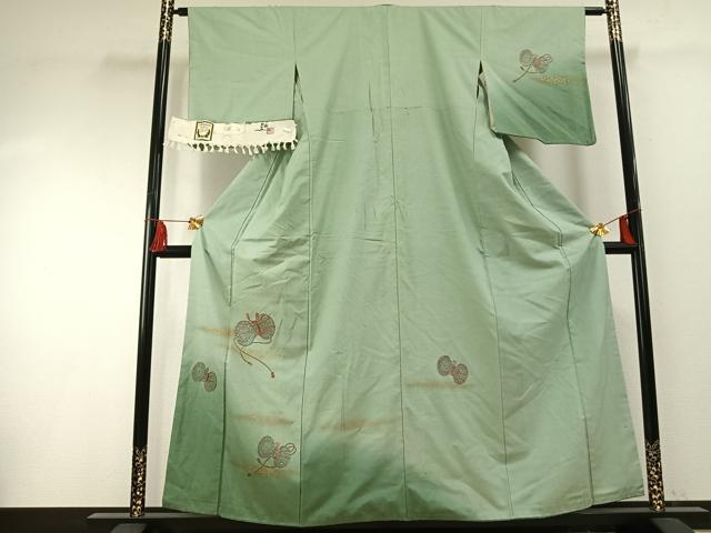 平和屋着物●中村扇雀 真綿結城紬 訪問着 刺繍 鼓 暈し染め 金彩 反端付き 正絹 逸品 AABF5950fy