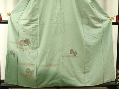 平和屋着物●中村扇雀 真綿結城紬 訪問着 刺繍 鼓 暈し染め 金彩 反端付き 正絹 逸品 AABF5950fy