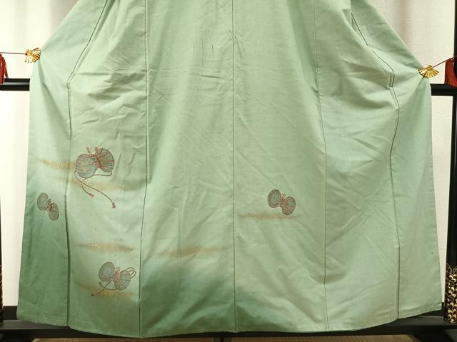 平和屋着物●中村扇雀 真綿結城紬 訪問着 刺繍 鼓 暈し染め 金彩 反端付き 正絹 逸品 AABF5950fy