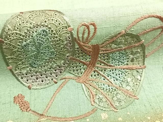 平和屋着物●中村扇雀 真綿結城紬 訪問着 刺繍 鼓 暈し染め 金彩 反端付き 正絹 逸品 AABF5950fy