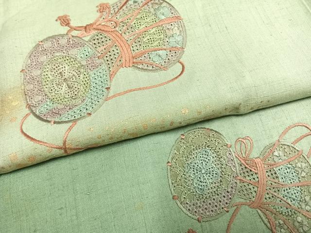 平和屋着物●中村扇雀 真綿結城紬 訪問着 刺繍 鼓 暈し染め 金彩 反端付き 正絹 逸品 AABF5950fy