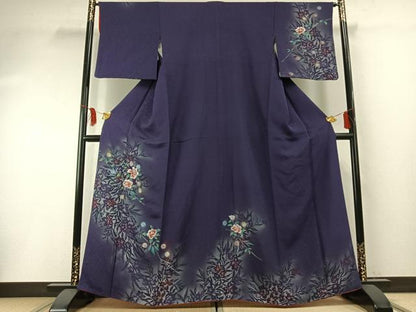 平和屋着物●訪問着 手描き 草花文 暈し染め 銀彩 正絹 逸品 AABF5951fy