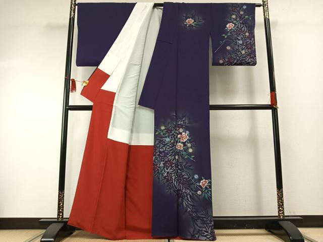 平和屋着物●訪問着 手描き 草花文 暈し染め 銀彩 正絹 逸品 AABF5951fy