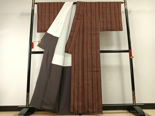 平和屋着物●上質な紬 縞 正絹 逸品 未使用 AABF5953fy