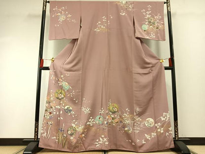 平和屋着物●訪問着 友禅 駒刺繍 花鳥丸文 金彩 正絹 逸品 未使用 AABF5960fy