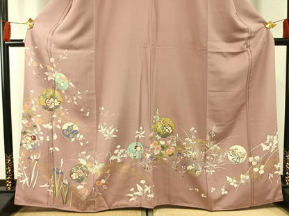 平和屋着物●訪問着 友禅 駒刺繍 花鳥丸文 金彩 正絹 逸品 未使用 AABF5960fy
