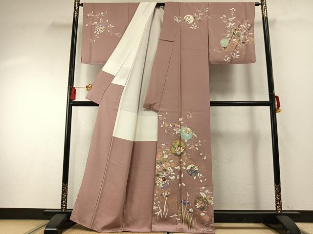 平和屋着物●訪問着 友禅 駒刺繍 花鳥丸文 金彩 正絹 逸品 未使用 AABF5960fy