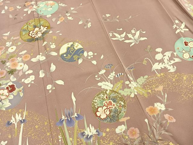 平和屋着物●訪問着 友禅 駒刺繍 花鳥丸文 金彩 正絹 逸品 未使用 AABF5960fy