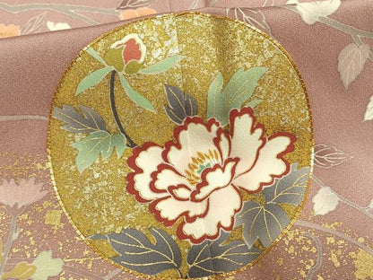 平和屋着物●訪問着 友禅 駒刺繍 花鳥丸文 金彩 正絹 逸品 未使用 AABF5960fy