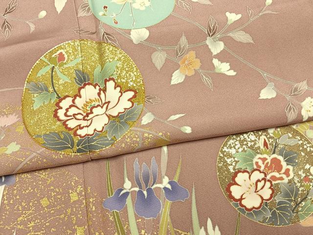 平和屋着物●訪問着 友禅 駒刺繍 花鳥丸文 金彩 正絹 逸品 未使用 AABF5960fy