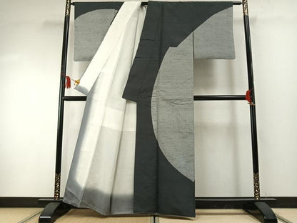 平和屋着物●訪問着 紬地 抽象文様 正絹 逸品 AABF5961fy