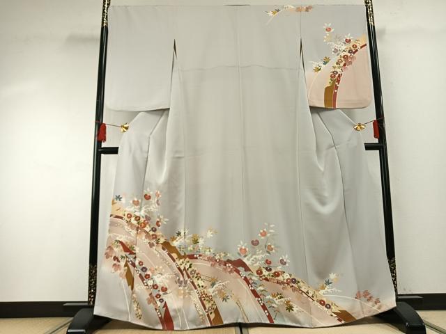 平和屋着物●訪問着　友禅　駒刺繍　熨斗花文　暈し染め　正絹　逸品　AABF5965fy