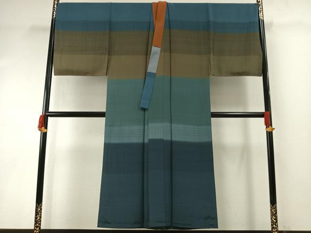 平和屋着物●男性　長襦袢　袷　横段文　正絹　逸品　AABF5966fy