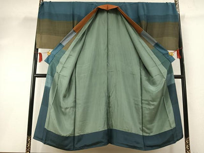 平和屋着物●男性　長襦袢　袷　横段文　正絹　逸品　AABF5966fy