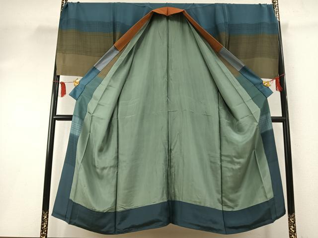 平和屋着物●男性　長襦袢　袷　横段文　正絹　逸品　AABF5966fy