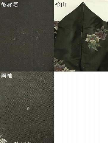 平和屋着物●本場大島紬 カタス9マルキ 草花文 黒地 正絹 逸品 AABF5968fy