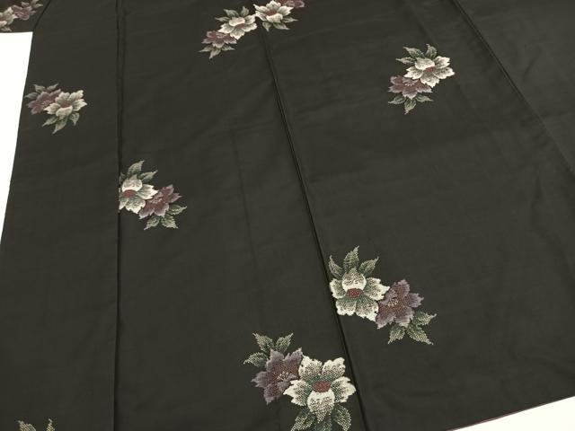 平和屋着物●本場大島紬 カタス9マルキ 草花文 黒地 正絹 逸品 AABF5968fy
