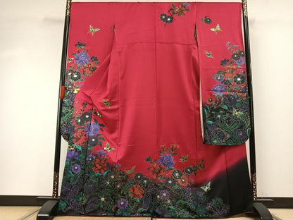平和屋着物●豪華振袖 花蝶文 暈し染め 金銀彩 正絹 逸品 AABF5969fy