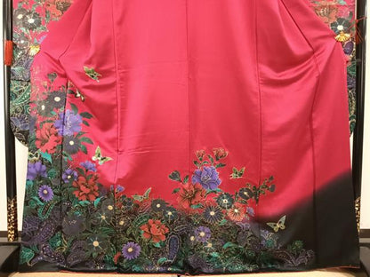 平和屋着物●豪華振袖 花蝶文 暈し染め 金銀彩 正絹 逸品 AABF5969fy