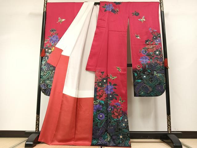 平和屋着物●豪華振袖 花蝶文 暈し染め 金銀彩 正絹 逸品 AABF5969fy