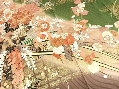 平和屋着物●豪華振袖 駒刺繍 花蝶文 暈し染め 金彩 正絹 逸品 AABF5971fy
