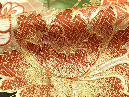 平和屋着物●豪華振袖 駒刺繍 花蝶文 暈し染め 金彩 正絹 逸品 AABF5971fy