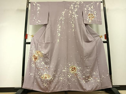 平和屋着物●訪問着 吉祥地紙花鳥文 金彩 正絹 逸品 AABF5973fy