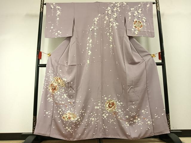 平和屋着物●訪問着 吉祥地紙花鳥文 金彩 正絹 逸品 AABF5973fy