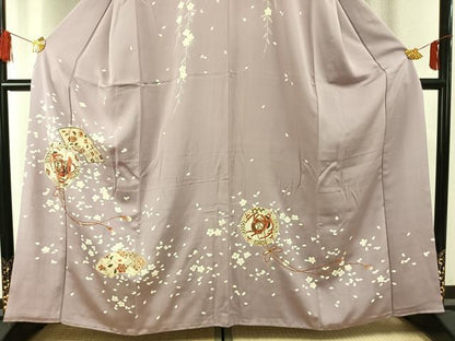 平和屋着物●訪問着 吉祥地紙花鳥文 金彩 正絹 逸品 AABF5973fy