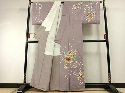 平和屋着物●訪問着 吉祥地紙花鳥文 金彩 正絹 逸品 AABF5973fy