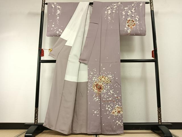 平和屋着物●訪問着 吉祥地紙花鳥文 金彩 正絹 逸品 AABF5973fy